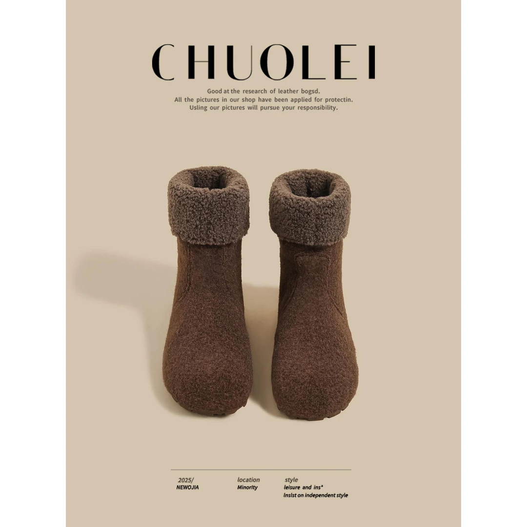 【CREW KNOW官方正品】2025冬季新款厚底雪地靴女覆古圆头防寒加绒