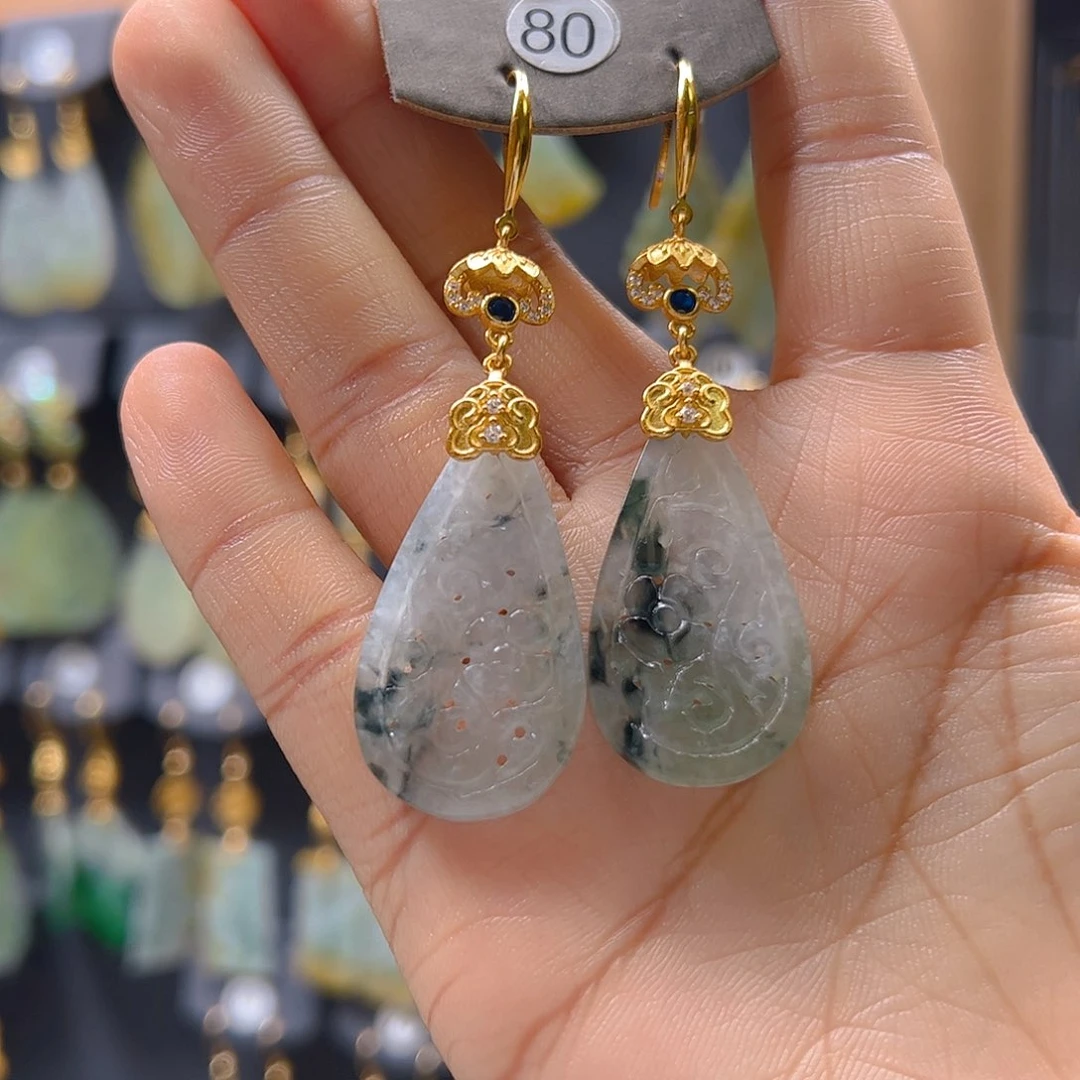 银S925镶嵌翡翠耳饰