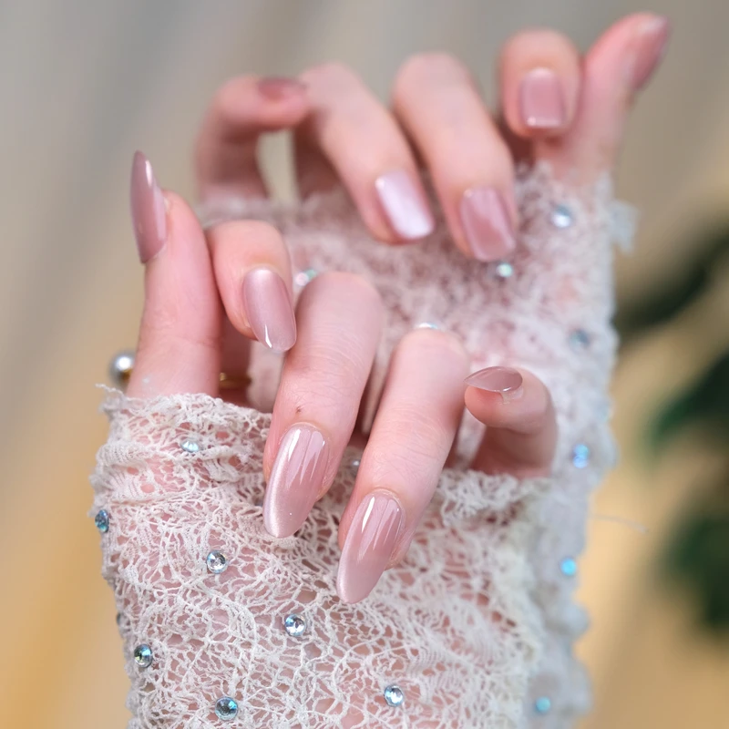 断码【桃花诺】新短方/新短圆/中椭圆 浅粉猫眼时尚简约显白穿戴甲