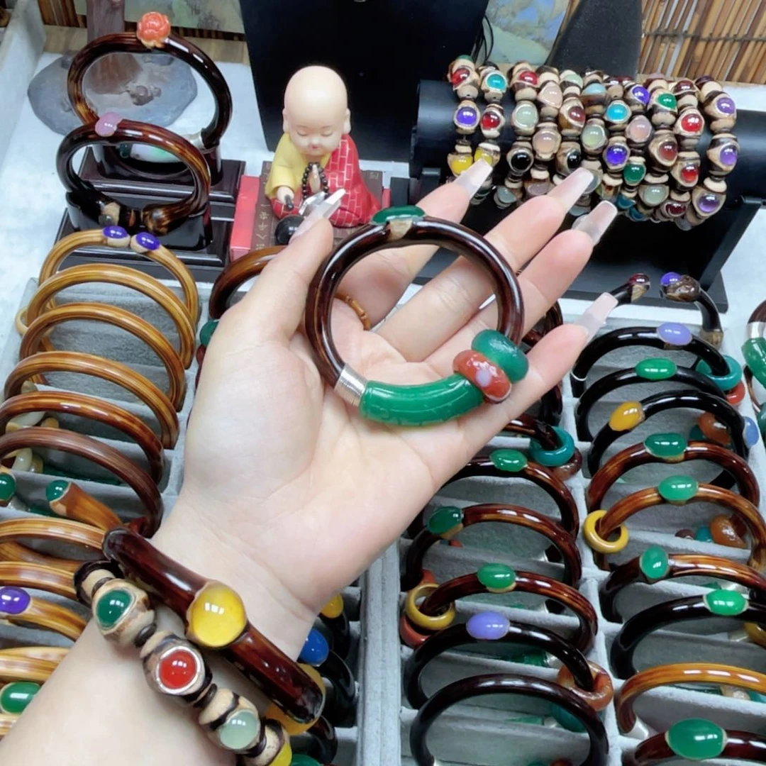 大理石磁石黑藤三节镶嵌绿色