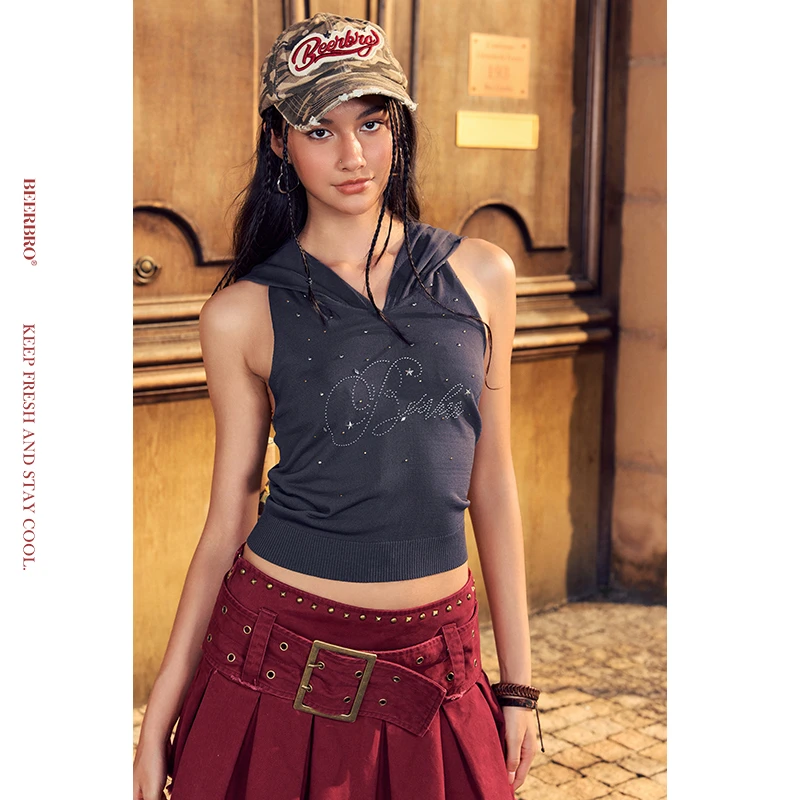 现货『松弛街头』非常适合夏天穿金属烫片连帽针织背心 BZ25XLM257