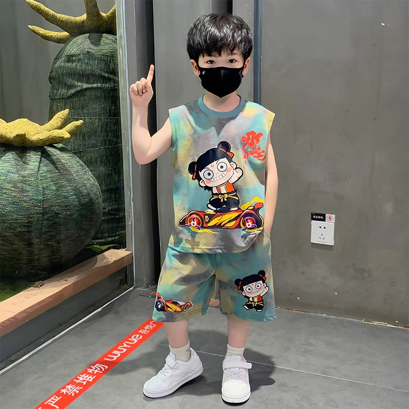 哪吒儿童服装男童夏套装2025新款帅气时髦小男孩宝宝夏季无袖衣服