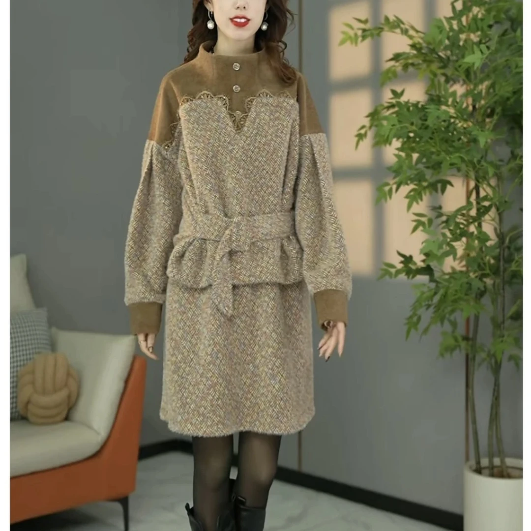 【上衣+半身裙】2025冬季原创设计师款冬季欧版加厚保暖两件套套裙