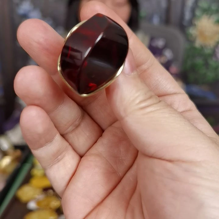 琥珀戒指银S925镀金镶嵌戒指