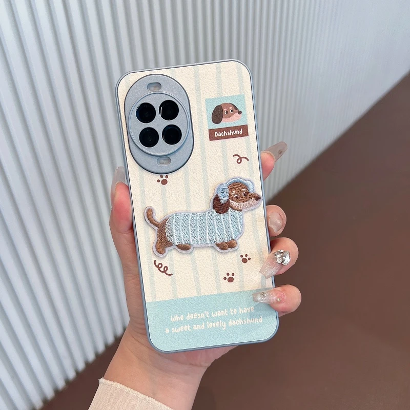 适用于华为nova14手机壳新款皮纹刺绣小狗nova14pro防摔女款ultra