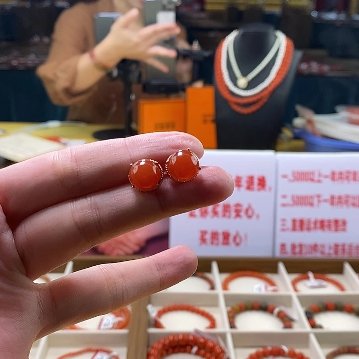 用***n南红玛瑙合金耳饰10m