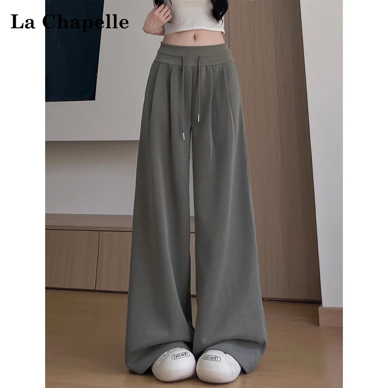 拉夏贝尔美式复古宽松阔腿裤春秋低腰休闲卫裤小个子慵懒运动卫裤
