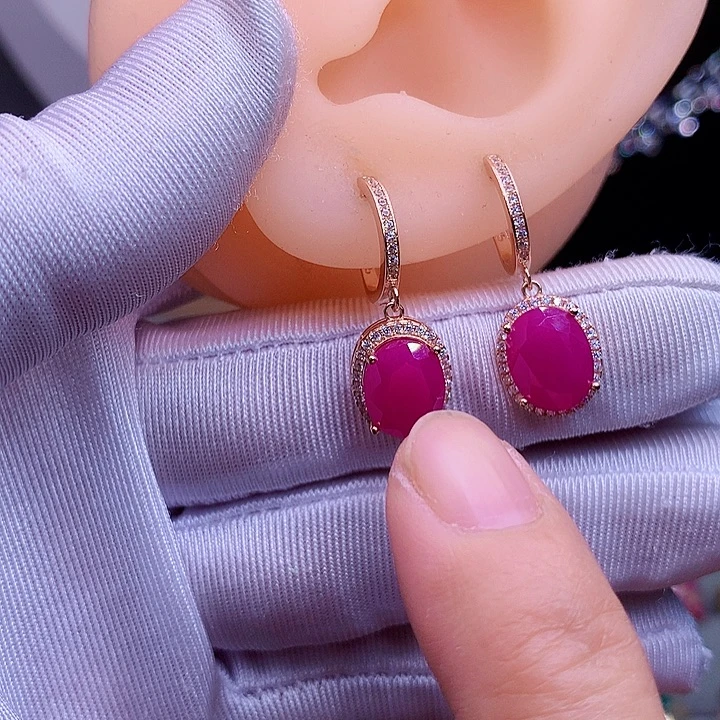 红宝石银S925镶嵌耳饰