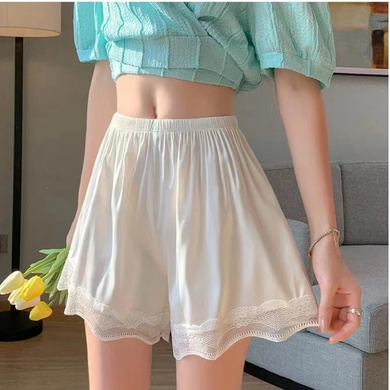 安全裤女防走光夏薄款可外穿蕾丝缎面不卷边宽松居家打底裤短裤