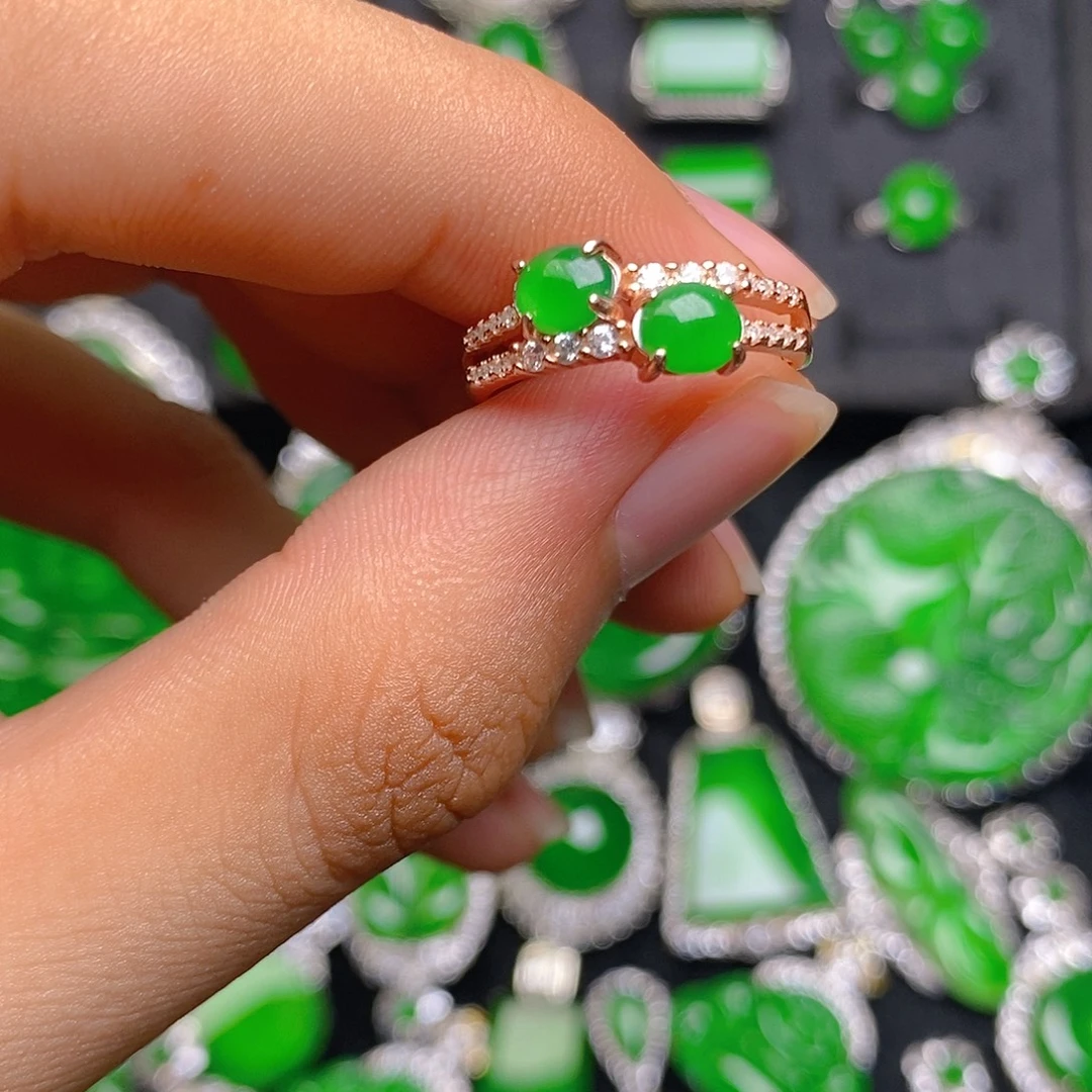 翡翠银S925镶嵌戒指戒指