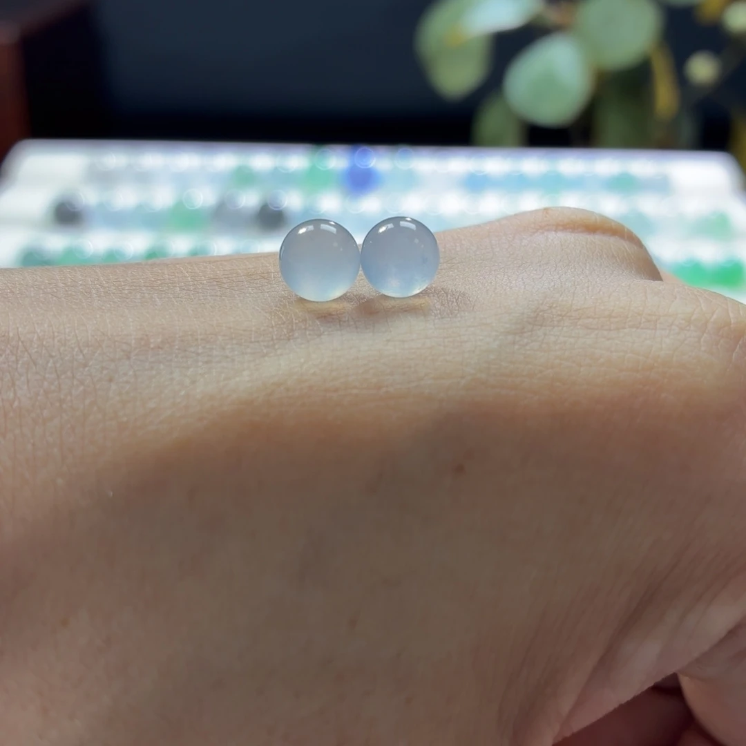 定制翡翠未镶嵌卡6.7冰浅粉色很漏一对