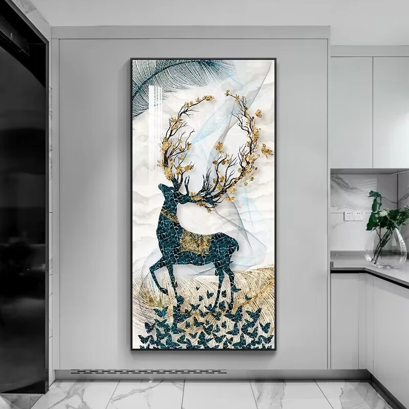 【云起】福鹿晶瓷镶钻装饰画玄关画80160