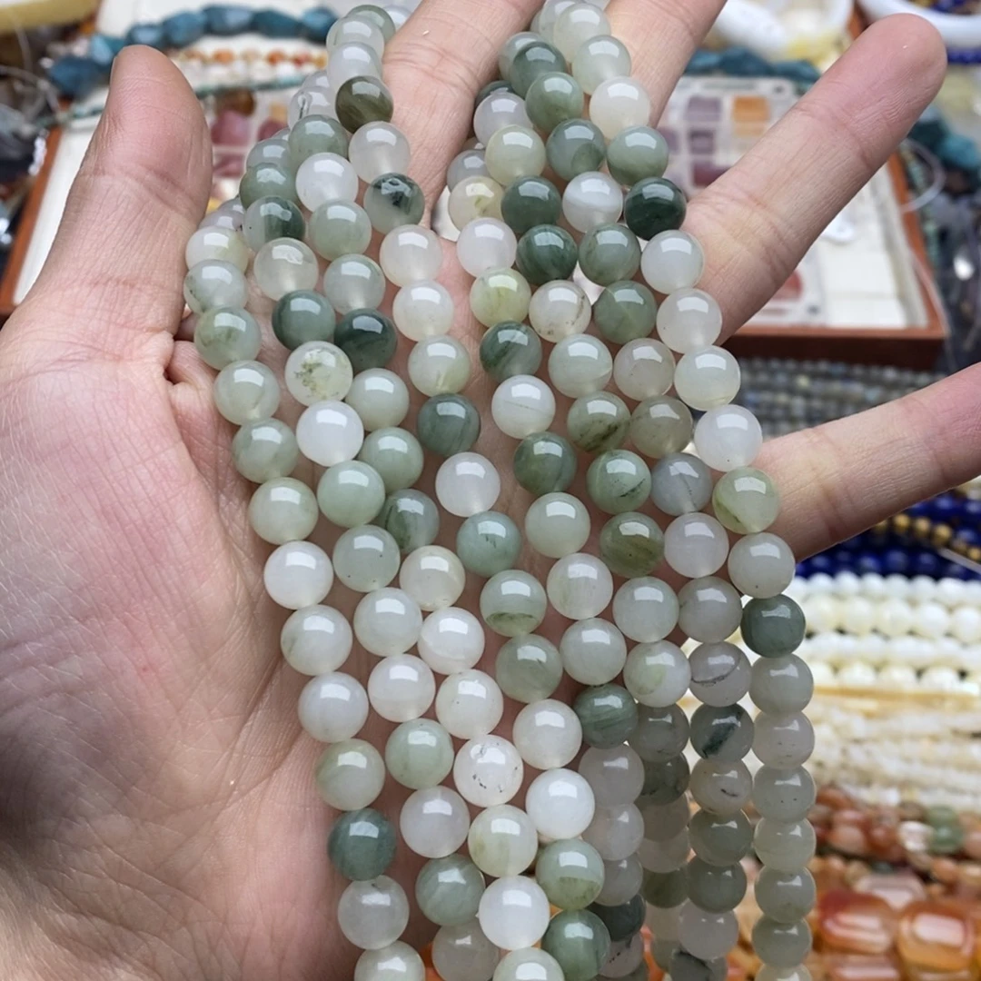 玛瑙/玉髓未镶嵌珠宝半成品一条天然微瑕8mm天山翠圆珠