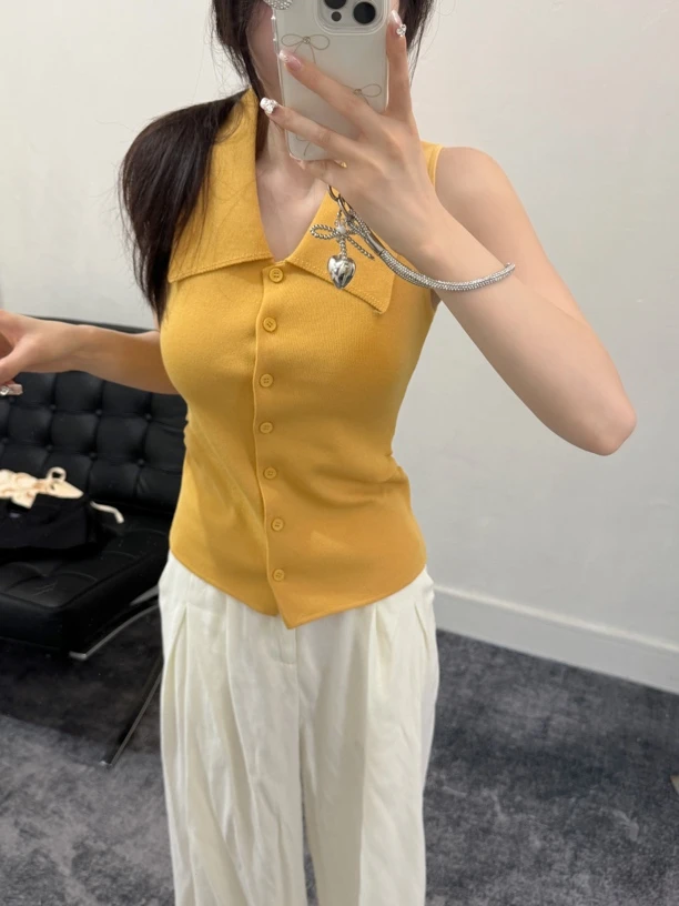 法式短款无袖夏季不褪色毛针织衫显瘦小众上衣