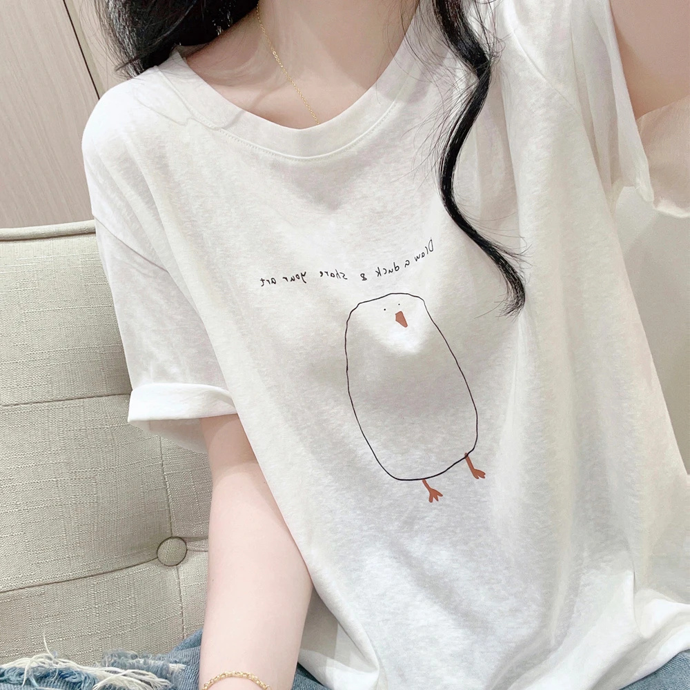 韩版雪花棉卡通印花短袖T恤女夏季新款薄款透气圆领宽松减龄上衣