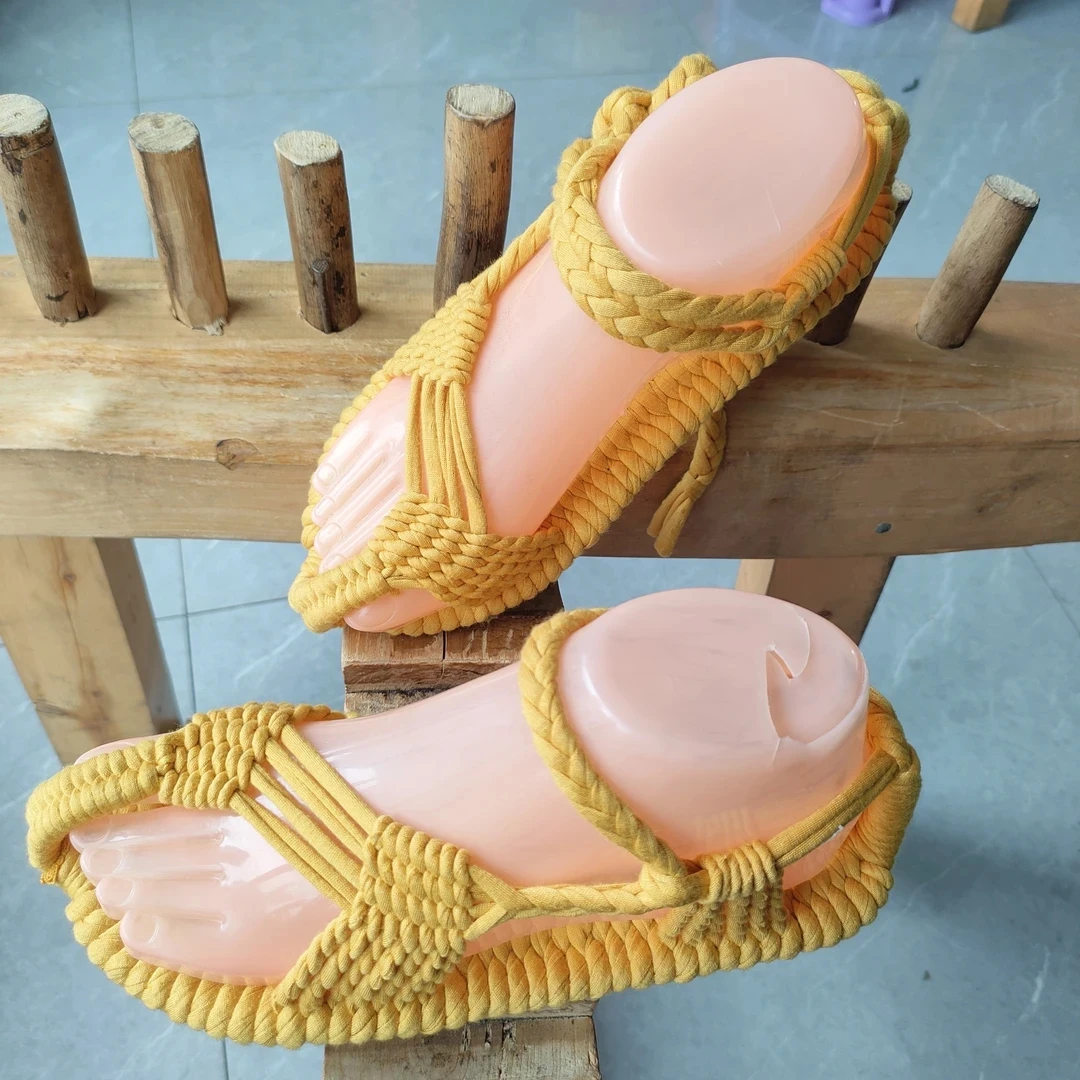 手工编织民族风时尚布草鞋软底夏季外穿透气防滑舒适