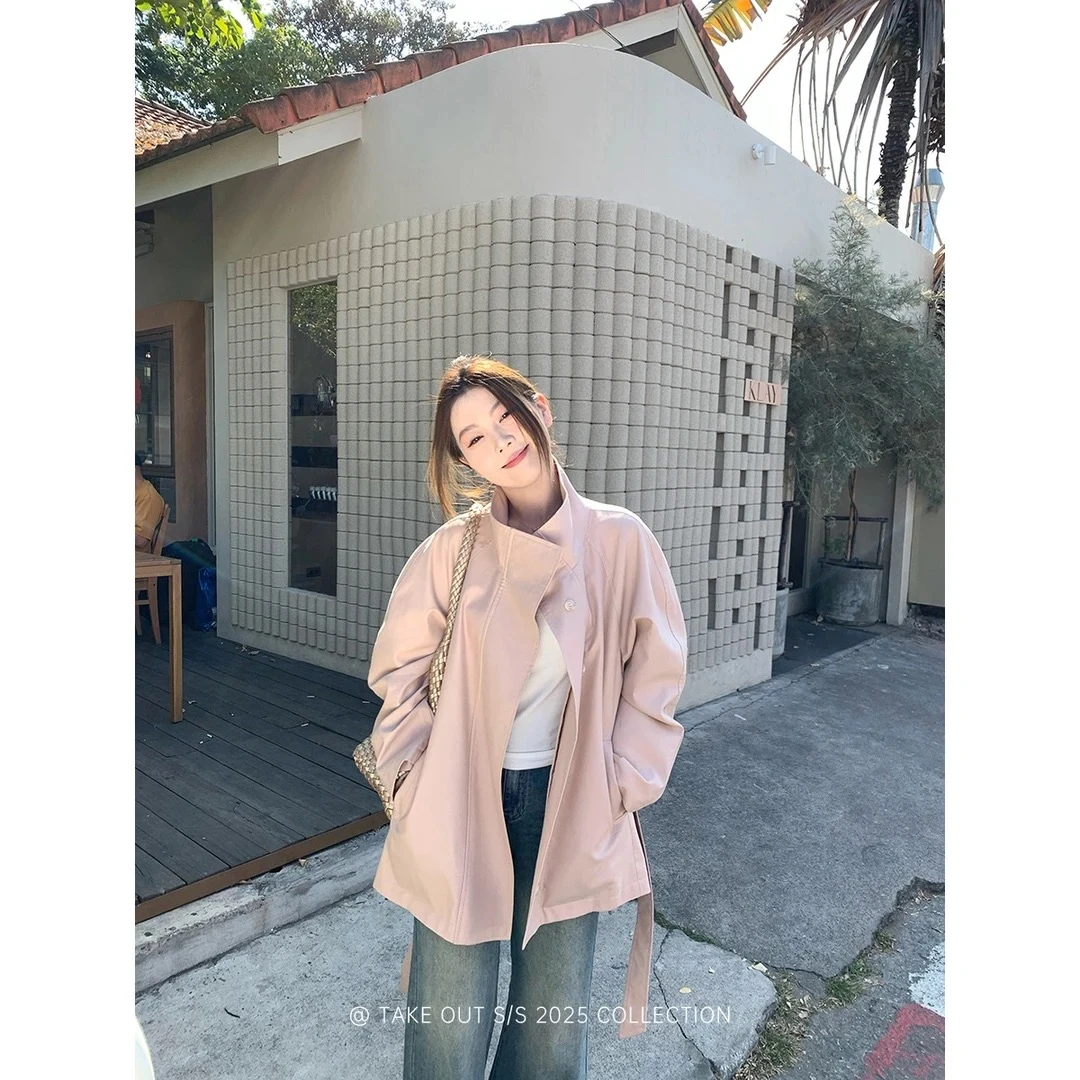 【欧若风】2025早春韩系风衣外套女短款英伦风立领收腰上衣韩系立领