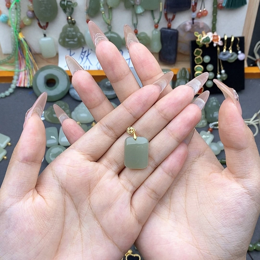 和田玉银S925镶嵌吊坠(不含链)