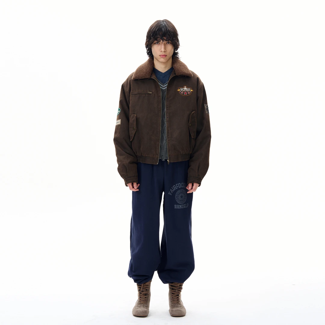 尾郎的店冬季美式复古飞行夹克外套男潮牌高级感毛领工装棉服情侣