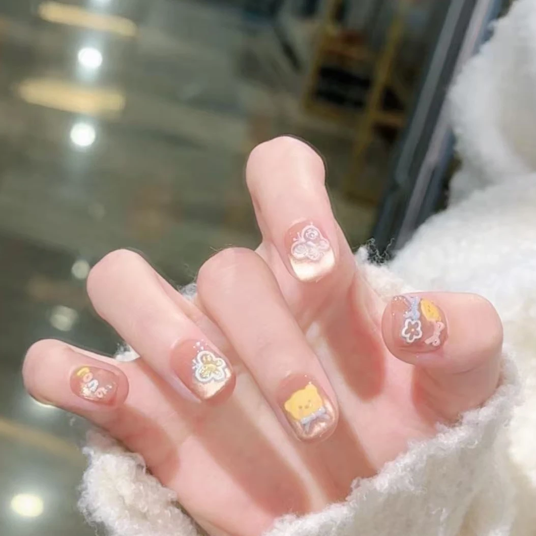 【小熊软糖】纯手工穿戴甲手绘纯欲猫眼美甲清新少女感美甲