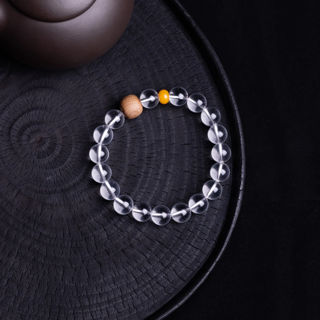 【水晶系列】天然原矿白水晶老山檀设计款圆珠手串10mm+