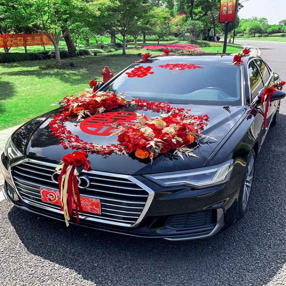婚车装饰车头花主车花车结婚拉花布置头车花婚礼车队套装吸盘花泥