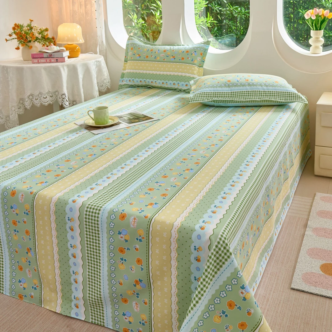 秋季加厚原棉细纱老粗布床单三件套透气软席床上用品原棉床单枕套