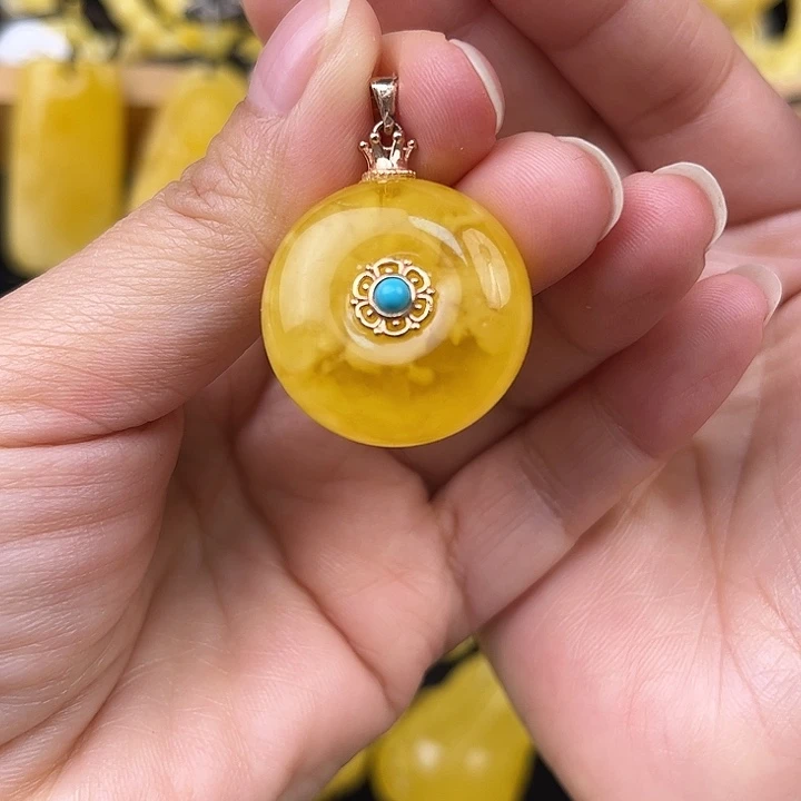 琥珀银S925镶嵌颈饰琥珀，