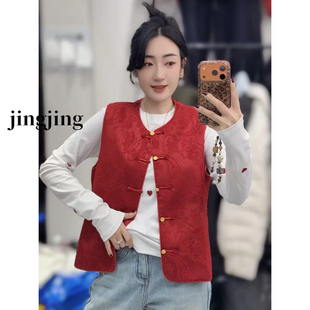 冬季新款休闲百搭新中式刺绣提花马甲(99003)