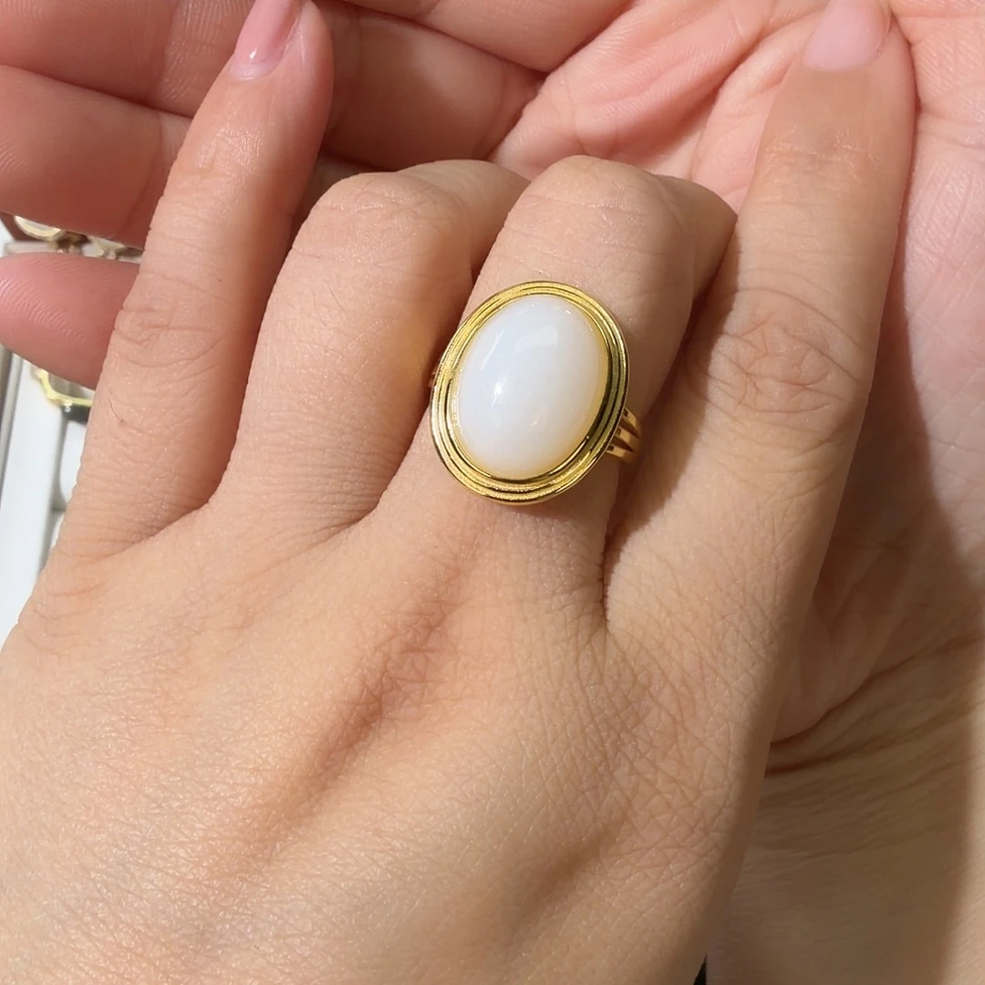 和田玉银S925镀金镶嵌戒指