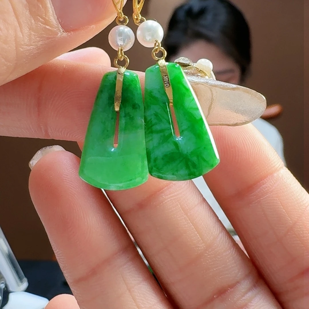 翡翠耳饰18K金镶嵌耳饰