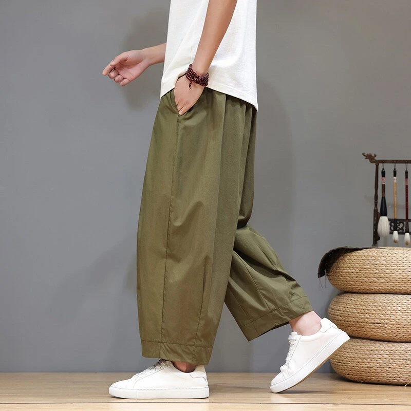 男士九分裤潮牌大码直筒裤夏季薄款新中式国风宽松休闲阔腿哈伦裤