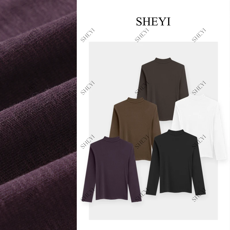 莱赛尔天丝半高领长袖打底衫2025秋款正肩显瘦洋气百搭T恤女上衣
