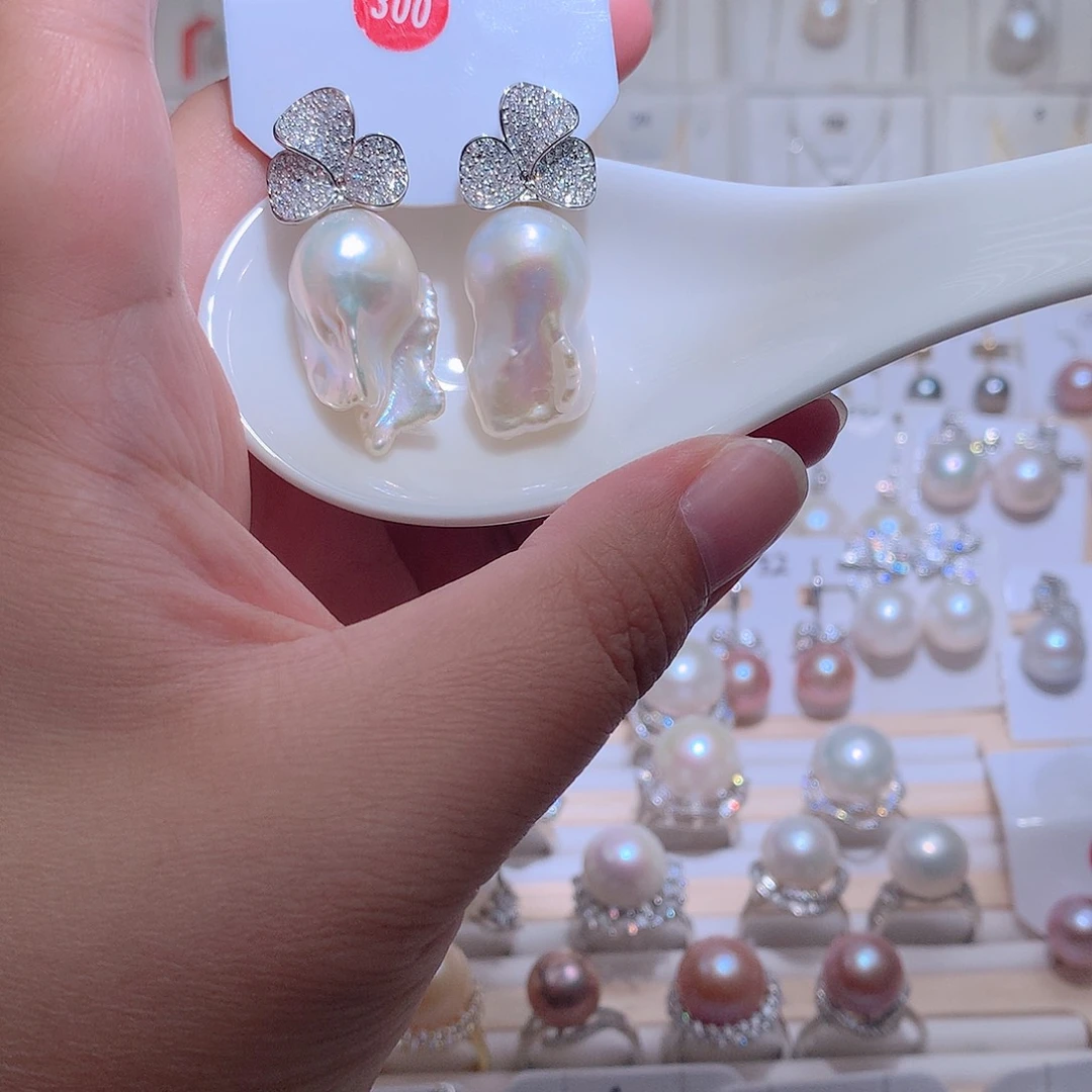 淡水珍珠耳饰银S925镶嵌CC