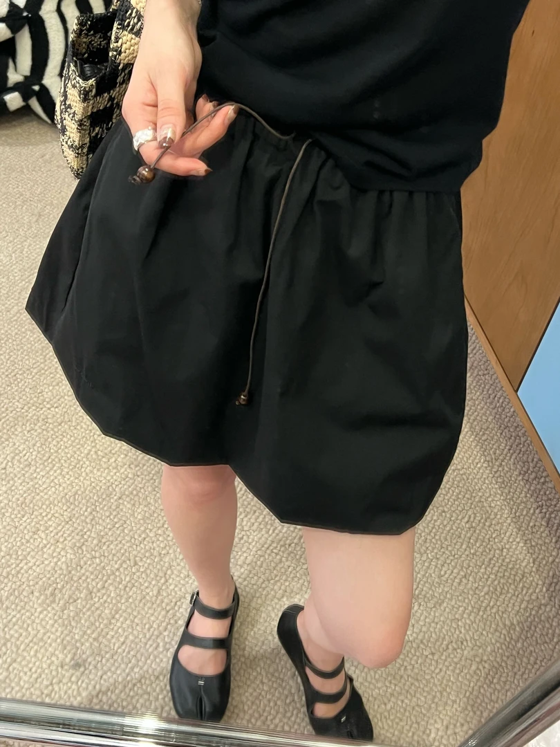 串珠抽绳花苞半裙百搭显瘦设计感显瘦高腰宽松休闲 J25BQ322