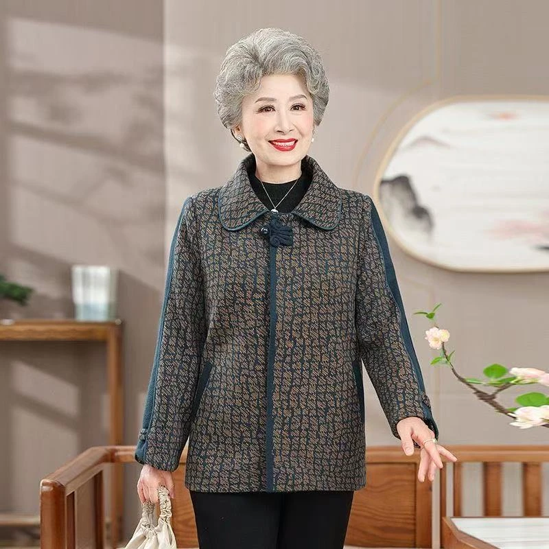 7986-妈妈外套新款老年人奶奶秋季上衣宽松洋气翻领衣服【三号仓】