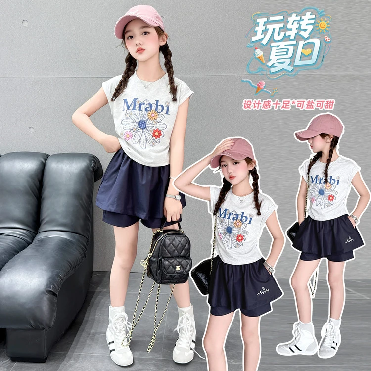 女童夏装2025短袖休闲裙裤夏季两件套新款洋气中大童儿童套装爆款