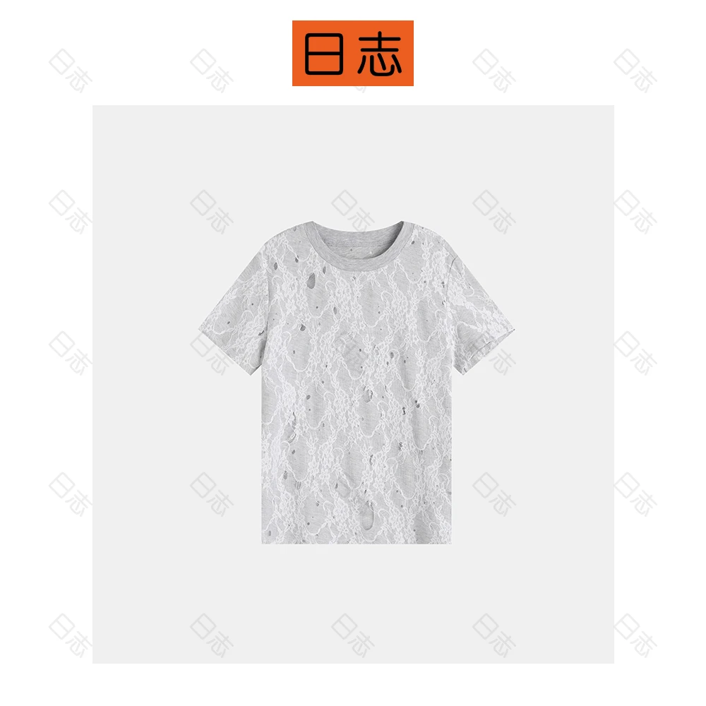 PIPO蕾丝白色提花短袖T恤短袖提花时尚休闲半袖纯色印花DD52T175