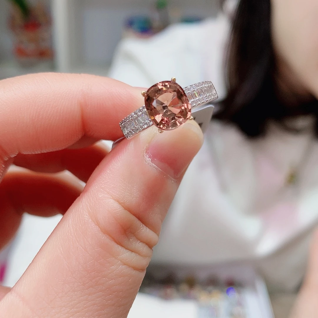 碧玺戒指银S925镶嵌戒指超美