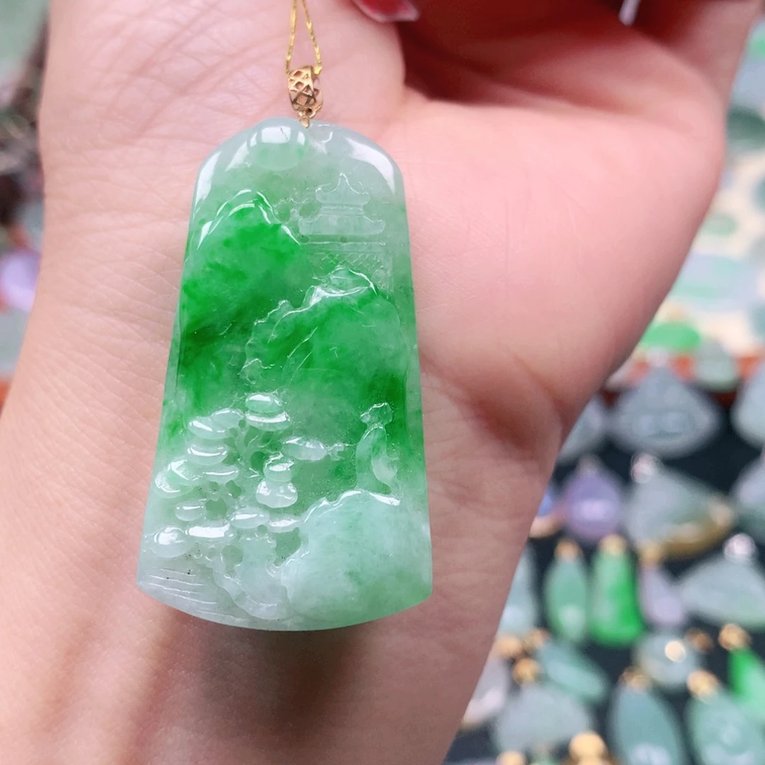 吊坠(不含链)18K金镶嵌翡翠