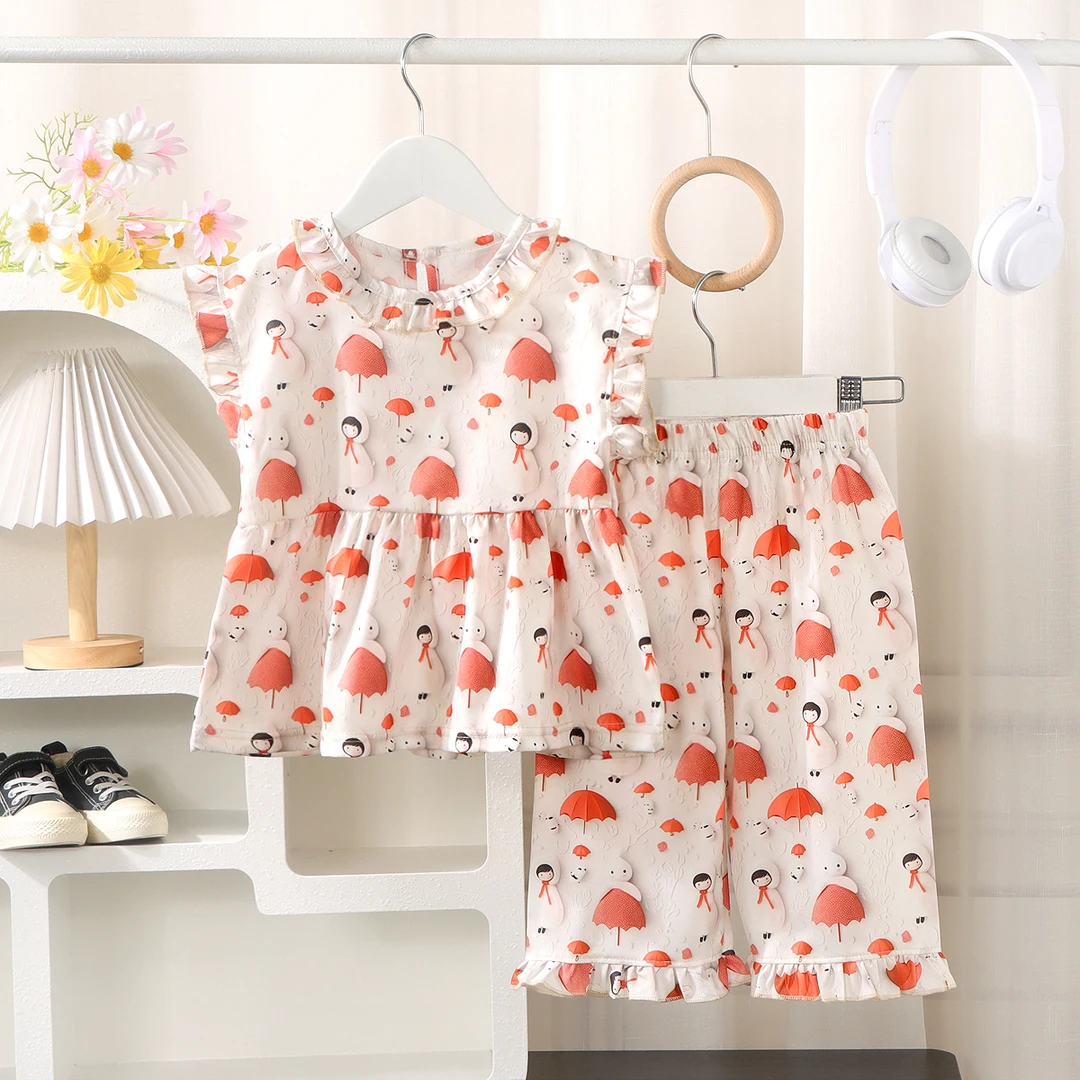 儿童女童套装卡通中小童女童时尚洋气夏季新款休闲碎花薄款