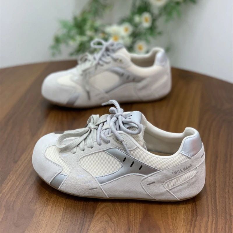 新款复古显脚小时尚厚底板鞋女2025年春秋透气爆款小众休闲德训鞋