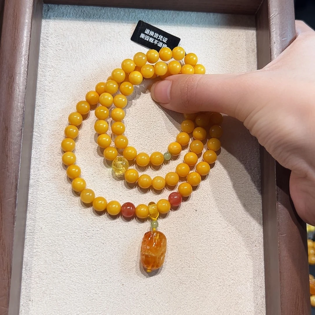 蜜蜡未镶嵌手链7.3mm蜜蜡手串