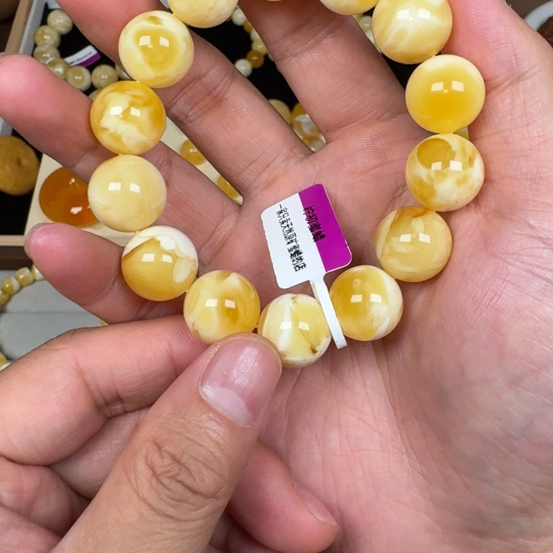 夯***力未镶嵌蜜蜡手链14.9，瓷白满蜡妖