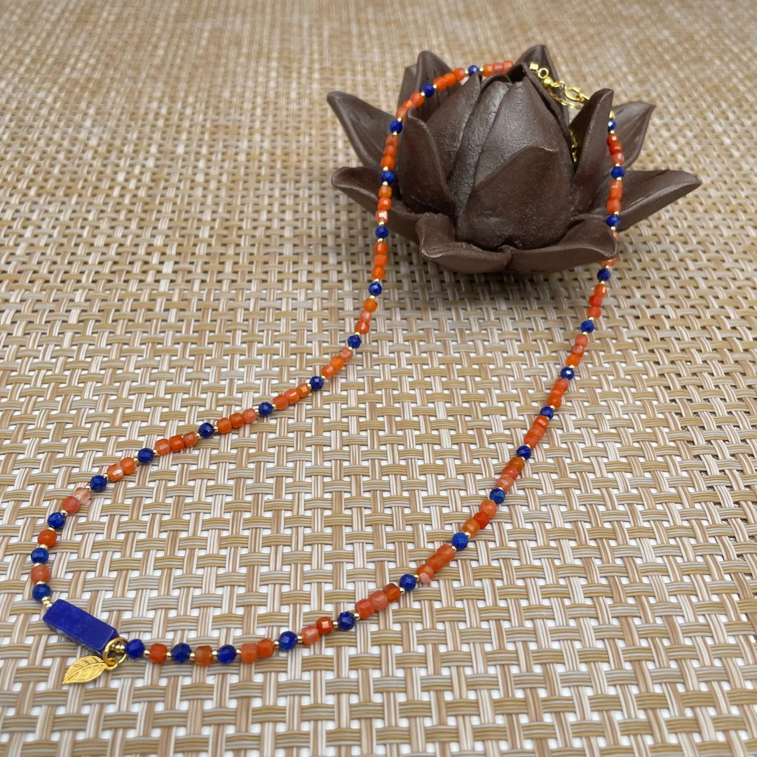 南红青金多宝锁骨链