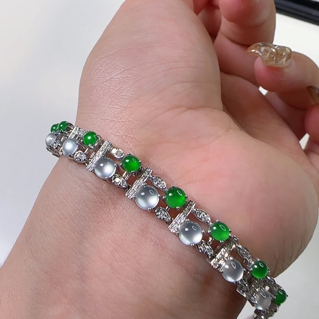 翡翠18K金镶嵌手链天然翡翠