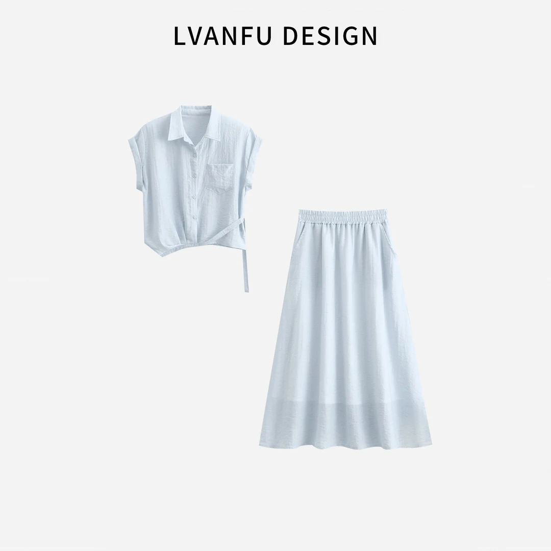 【依凡芙】含亚麻透气套装 气质显瘦衬衫半身裙女士套装JY799A/LGP