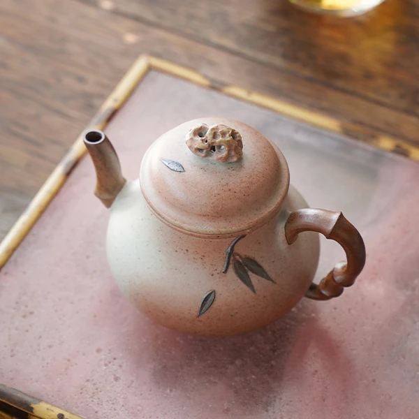 松泉茶器丨《漓》(大款）140cc白段柴烧文人竹石茶壶茶具