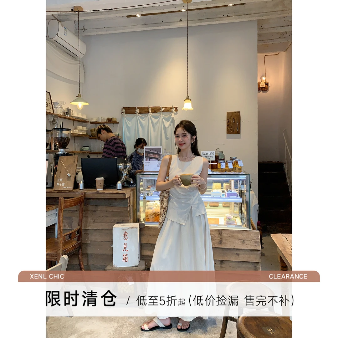 清仓陳文文【栀花清梦】高级感极简气质套装绑带上衣半裙两件套8329