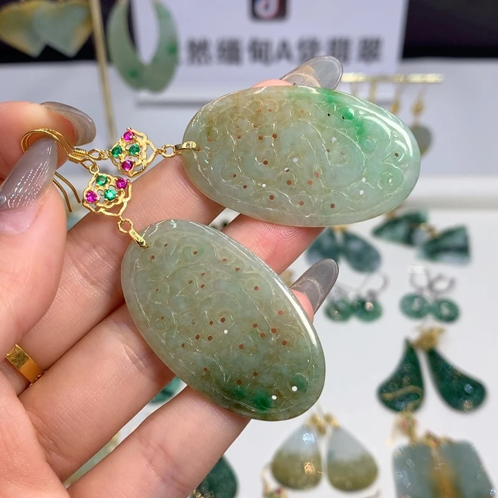 翡翠银S925镶嵌耳饰耳饰